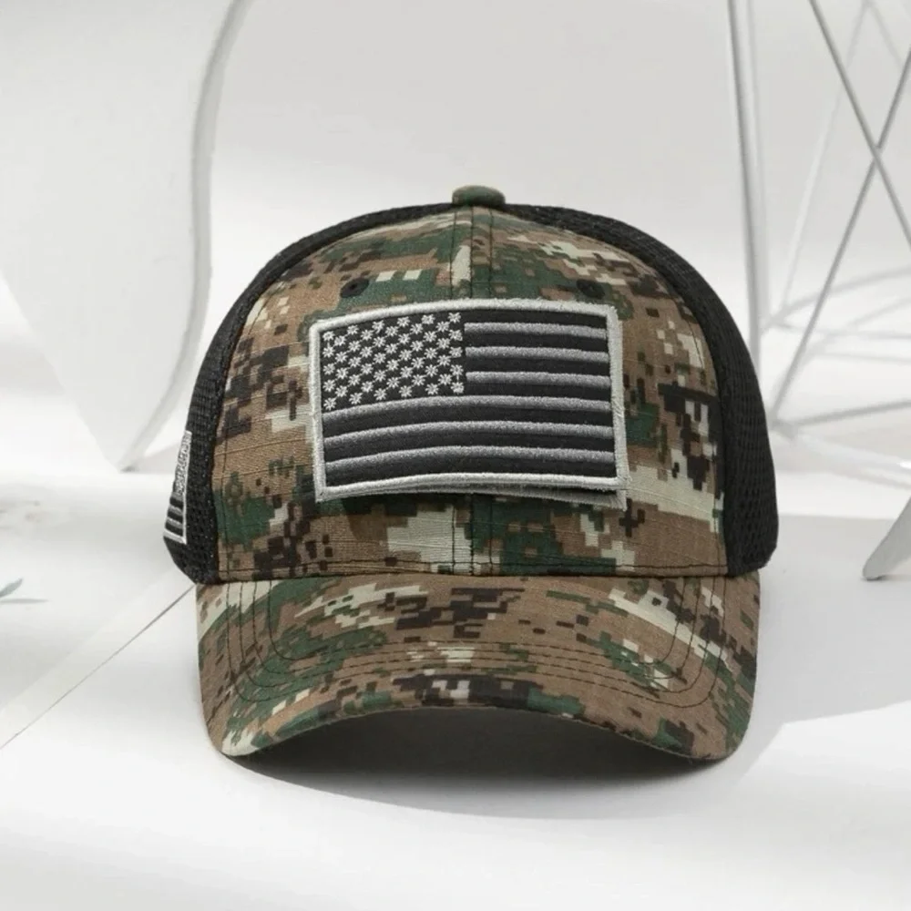 1pc Men Camo Print Flag Patch Decor Casual Trucker Hat, For Outdoor - Picture 3 of 3